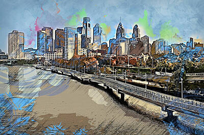 Skylines Paintings - Philadelphia, Pennsylvania - 10 by AM FineArtPrints