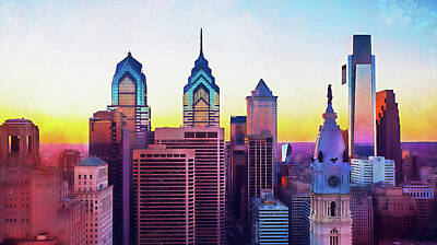 Skylines Paintings - Philadelphia, Pennsylvania - 12 by AM FineArtPrints