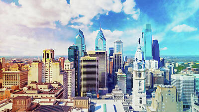 Skylines Paintings - Philadelphia, Pennsylvania - 14 by AM FineArtPrints