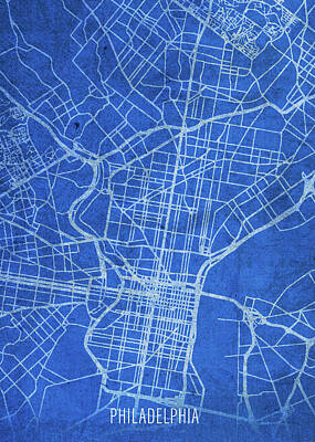 Cities Mixed Media - Philadelphia Pennsylvania City Street Map Blueprints by Design Turnpike