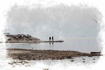 Scary Photographs - Photographers at The Salton Sea in Digital Watercolor by Colleen Cornelius