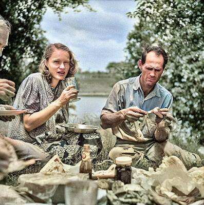 Adventure Photography - Picnic 1940.  Farm family having Fourth of July fish fry along the Cane River near Natchitoches, Lou by Celestial Images