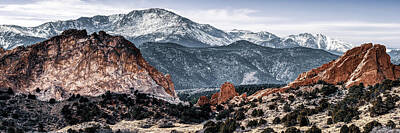 Landscapes Royalty-Free and Rights-Managed Images - Pikes Peak Colorado Springs Mountain Landscape and Garden of the Gods 3x1 by Gregory Ballos