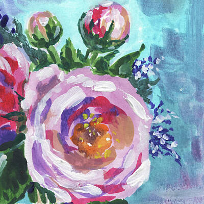 Florals Paintings - Pink Beautiful Flowers Floral Impressionism  by Irina Sztukowski