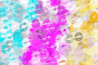 Not Your Everyday Rainbow - Pink Blue And Orange Kisses Lipstick Abstract Background by Tim LA