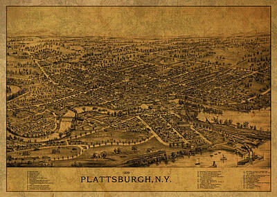 Cities Mixed Media Royalty Free Images - Plattsburgh New York Vintage City Street Map 1899 Royalty-Free Image by Design Turnpike