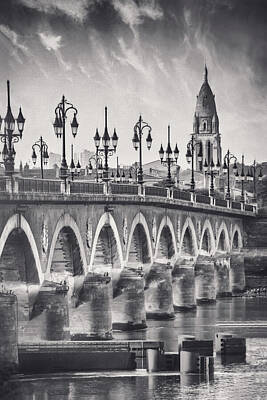 Target Threshold Photography - Pont de Pierre Bordeaux France Black and White by Carol Japp