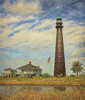 Bright White Botanicals - Port Bolivar Lighthouse Painted by Judy Vincent