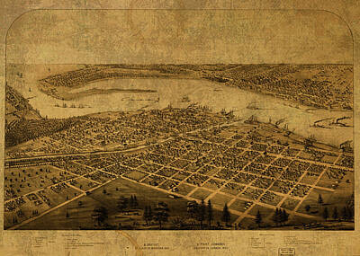 Steampunk - Port Huron Michigan Vintage City Street Map 1867 by Design Turnpike