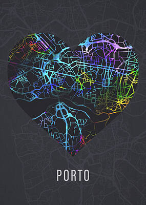 Studio Grafika Typography - Porto Portugal City Heart Street Map Love Dark Mode by Design Turnpike