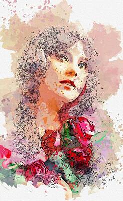 Portraits Royalty-Free and Rights-Managed Images - Portrait of a victorian lady watercolor by Ahmet Asar by Celestial Images