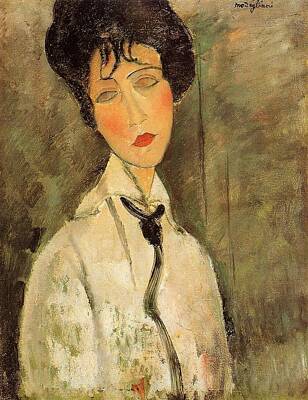 Portraits Royalty-Free and Rights-Managed Images - Portrait of a Woman in a Black Tie - 1917 - PC - Painting - oil on canvas by Modigliani Amedeo