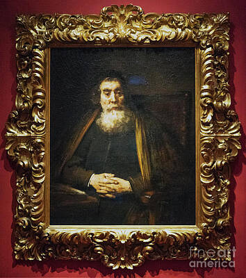 Portraits Photos - Portrait of an old man The Old Rabbi Rembrandt Uffizi Gallery Florence Italy  by Wayne Moran