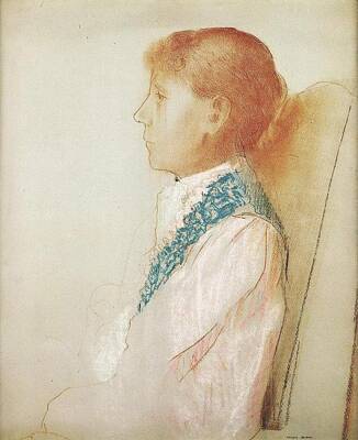 Portraits Royalty-Free and Rights-Managed Images - Portrait of Madame Redon in Profile by Odilon Redon