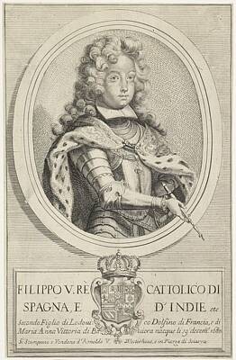 Portraits Royalty-Free and Rights-Managed Images - Portrait of Philip V of Spain, Arnold van Westerhout, 1683 - 1725 by Celestial Images