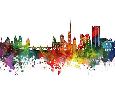 Best Sellers - Abstract Skyline Digital Art - Prague Skyline Watercolor 2 by Bekim M