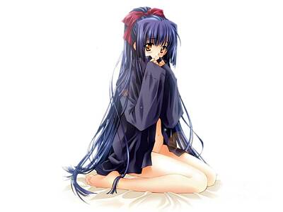 Comics Drawings - Pretty Hentai Girl In Nightie Kneeling On Bed Ultra HD by Hi Res