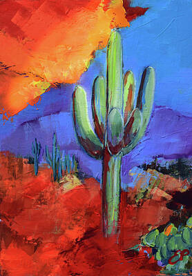 Landmarks Painting Royalty Free Images - Under the Sonoran sky by Elise Palmigiani Royalty-Free Image by Elise Palmigiani