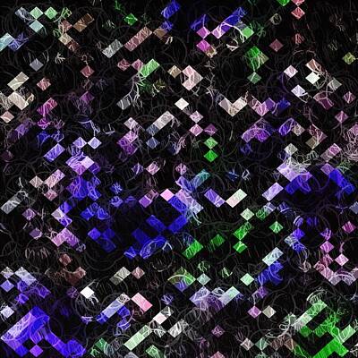 Workout Plan - Psychedelic Geometric Pixel Abstract Pattern In Purple Green Black by Tim LA