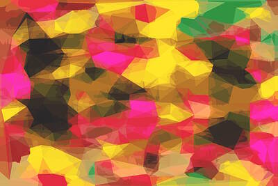 Line Drawing Quibe - Psychedelic Geometric Polygon Shape Pattern Abstract In Pink Yellow Green by Tim LA