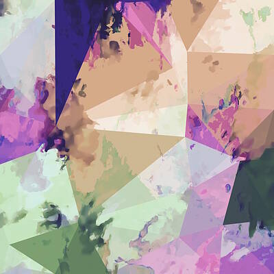 Abstract Shapes Janice Austin - Psychedelic Geometric Triangle Polygon Pattern Abstract In Pink Green Brown Blue by Tim LA
