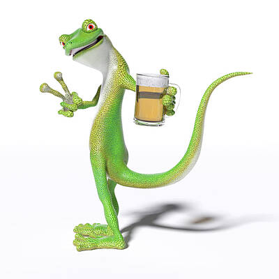 Beer Digital Art - Pub Gecko by Betsy Knapp