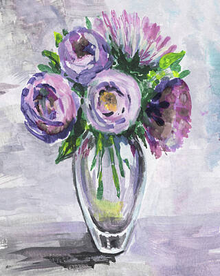 Florals Royalty-Free and Rights-Managed Images - Purple Serenade Flowers Bouquet Floral Impressionism  by Irina Sztukowski