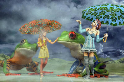 Fantasy Digital Art Rights Managed Images - Rainy Day Friends Royalty-Free Image by Betsy Knapp