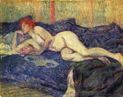 Red White And You - Reclining Nude - 1897 - The Barnes Foundation - Painting - oil on cardboard by Henri de Toulouse-Lautrec