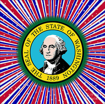 On Trend Breakfast Royalty Free Images - Red White And Blue Rays With Washington State Icon Royalty-Free Image by Bigalbaloo Stock
