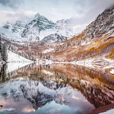 Royalty-Free and Rights-Managed Images - Reflected Perfection - Maroon Bells Peaks in Autumn by Gregory Ballos