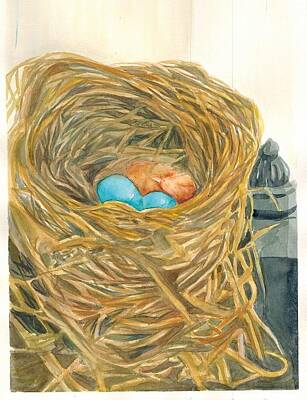 Mother And Child Paintings - Robins Nest Above The Door by Susan Carroll