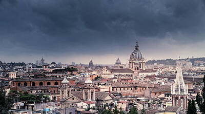 Patriotic Signs - Rooftops of Rome under stormy sky by Alexey Stiop