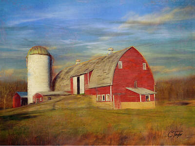 Landscapes Mixed Media Royalty Free Images - Ruby Red Barn Country Royalty-Free Image by Colleen Taylor