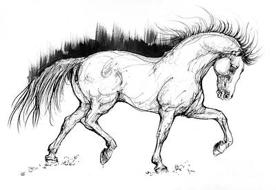 Animals Drawings - Running horse by Ang El