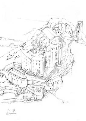 Mountain Drawings - Sacra San Michele pencil by Andrea Gatti