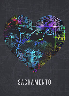 City Scenes Mixed Media - Sacramento California City Heart Street Map Love Dark Mode by Design Turnpike