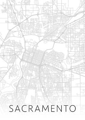 City Scenes Mixed Media - Sacramento California City Map Black and White Street Series by Design Turnpike