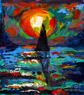 Sports Paintings - Sailboat At Sunset by Genevieve Esson
