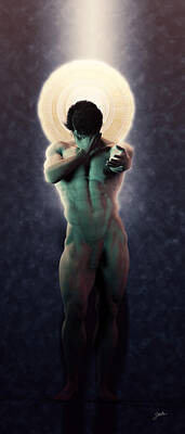 Nudes Digital Art - Saint Adam embarrassed by Joaquin Abella