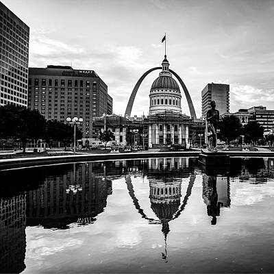 Lets Be Frank - Saint Louis Gateway Arch Reflections - Square Monochrome Edition by Gregory Ballos