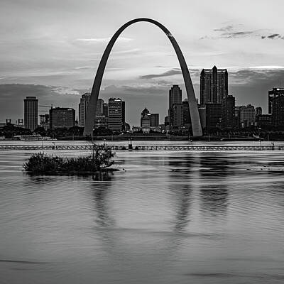 Royalty-Free and Rights-Managed Images - Saint Louis Gateway Arch Skyline Over The Mississippi River - Monochrome 1x1 by Gregory Ballos