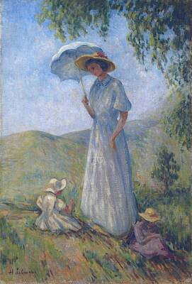Maps Rights Managed Images - Saint Tropez - Madame Lebasque in the Sun with Marthe and Nono, 1909 Royalty-Free Image by Henri Lebasque