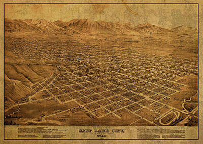 City Scenes Mixed Media Rights Managed Images - Salt Lake City Utah Vintage City Street Map 1875 Royalty-Free Image by Design Turnpike
