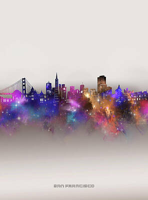 Abstract Skyline Digital Art - San Francisco Skyline Galaxy by Bekim M