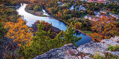 Holiday Mugs 2019 - Scenic Route 165 Overlook Panorama Above Lake Taneycomo In Autumn by Gregory Ballos