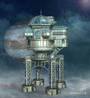 Science Fiction Digital Art - Science fiction space station by EllerslieArt