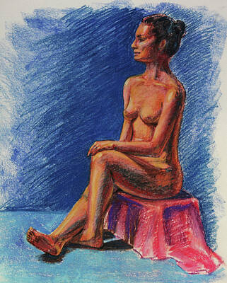 Nudes Royalty-Free and Rights-Managed Images - Seated Nude Woman Study Pastel  by Irina Sztukowski