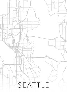 Cities Mixed Media - Seattle Washington City Street Map Black and White Series by Design Turnpike