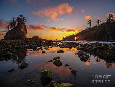 Zen Garden - Second Beach Sunset Sunrays Though the Hole by Mike Reid